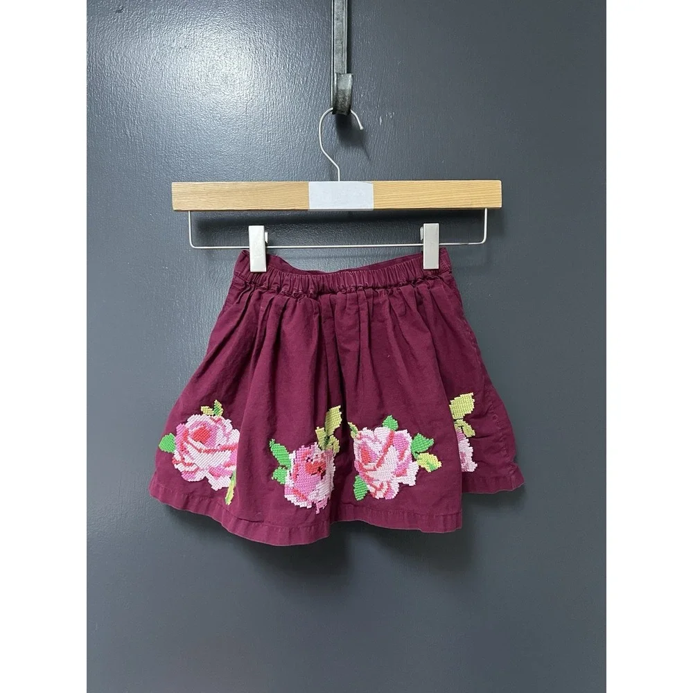 Mini Boden Sz 3-4Y Floral Maroon Purple Skirt Girls